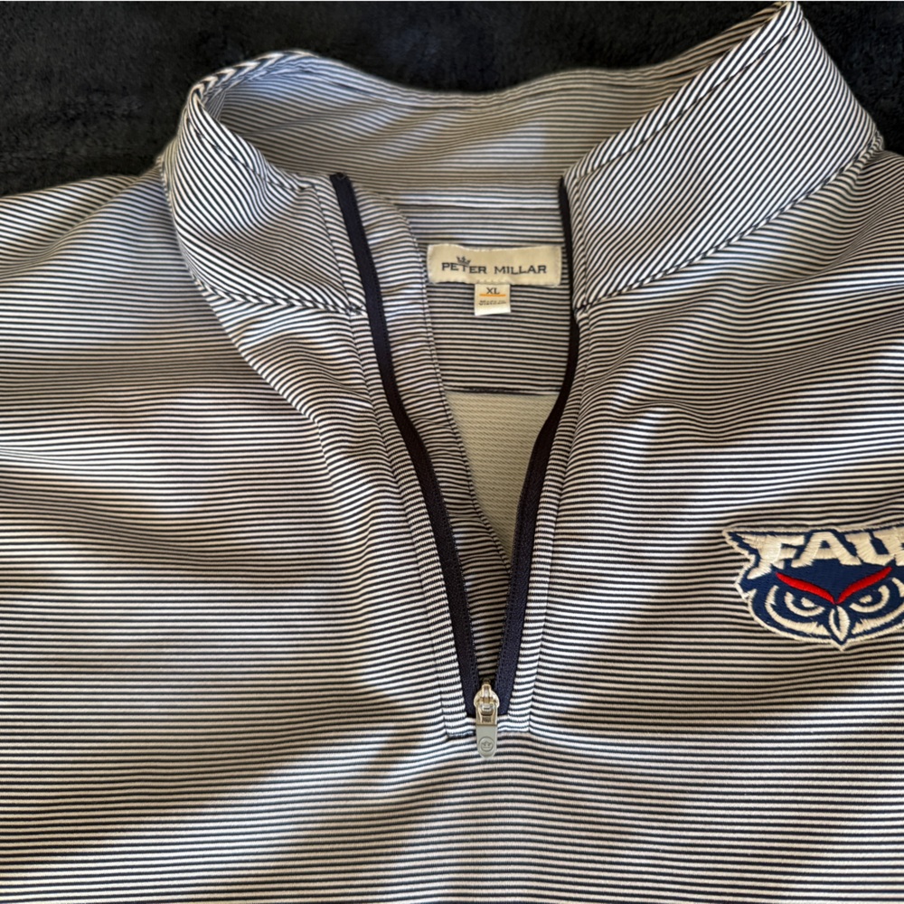 Peter Millar Navy and White Striped 1/4 Zip Pullover